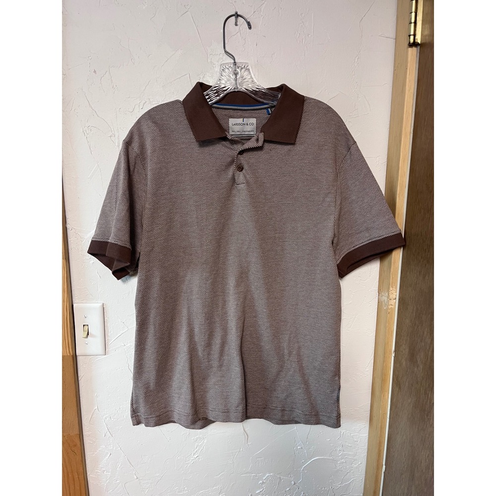 LARSSON & CO‎ Mens Brown Geometric Knit Polo Shirt Size L